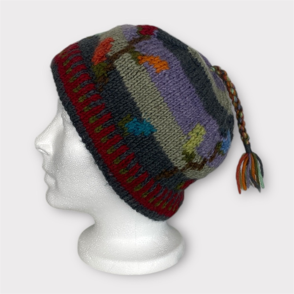 LOST HORIZONS Handmade in Nepal Wool Beanie Artisan Knit Hat - Multicolour